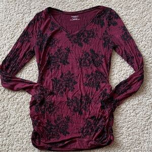 Motherhood Maternity Maroon and Black Floral Long Sleeve Top